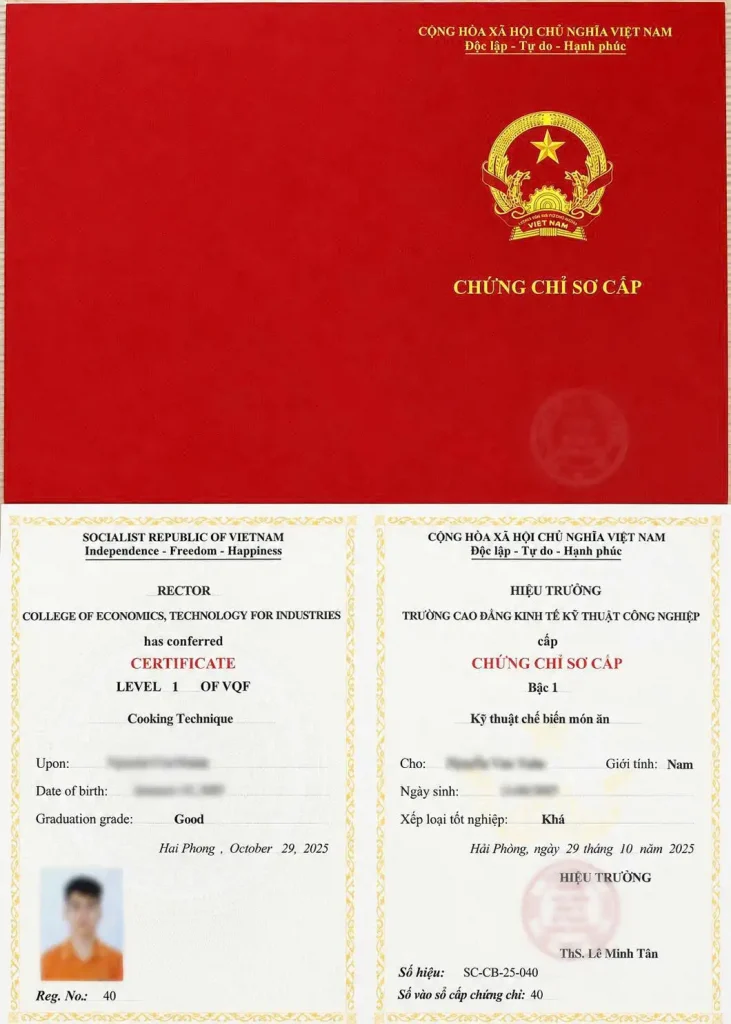 Khóa học chứng chỉ kỹ thuật chế biến món ăn