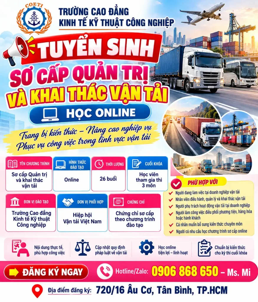 TUYỂN SINH LỚP SƠ CẤP VẬN TẢI – HỌC ONLINE