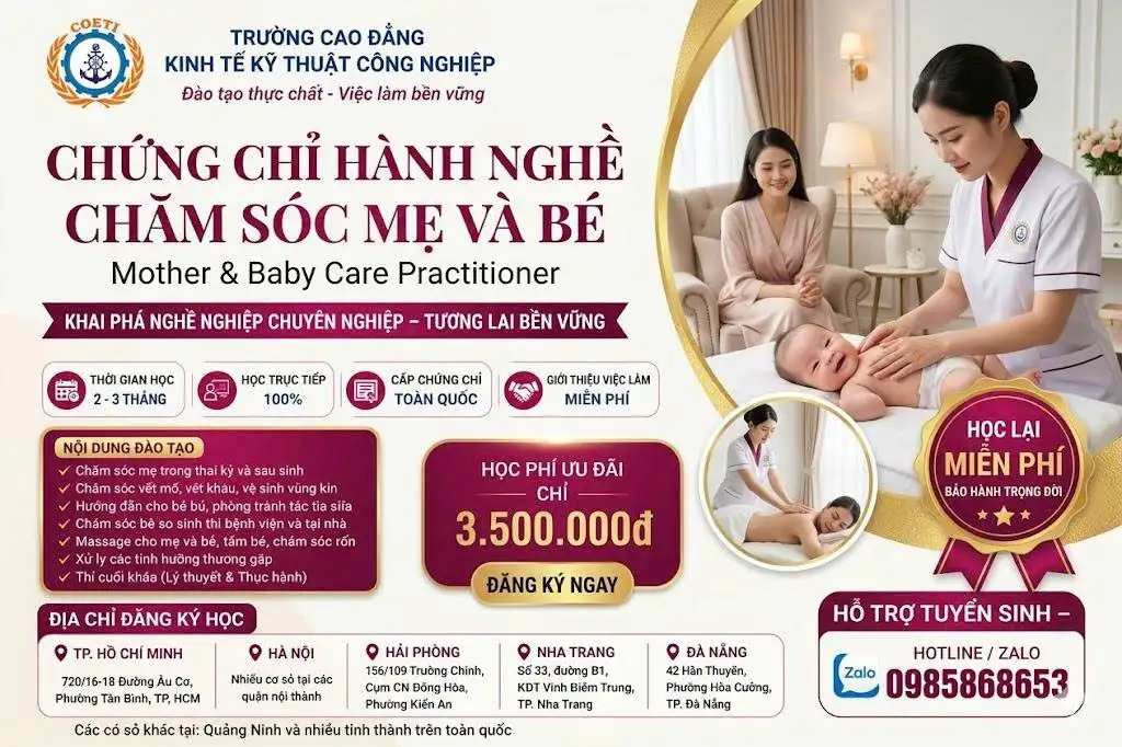 KHÓA HỌC CHĂM SÓC MẸ VÀ BÉ ĐÀO TẠO CHỨNG CHỈ SƠ CẤP